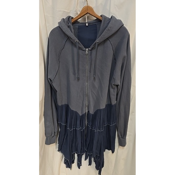 Free People Moon Dust Cardi Blue Hooded Lagenlook Sweatshirt M Boho Grunge - Picture 2 of 7